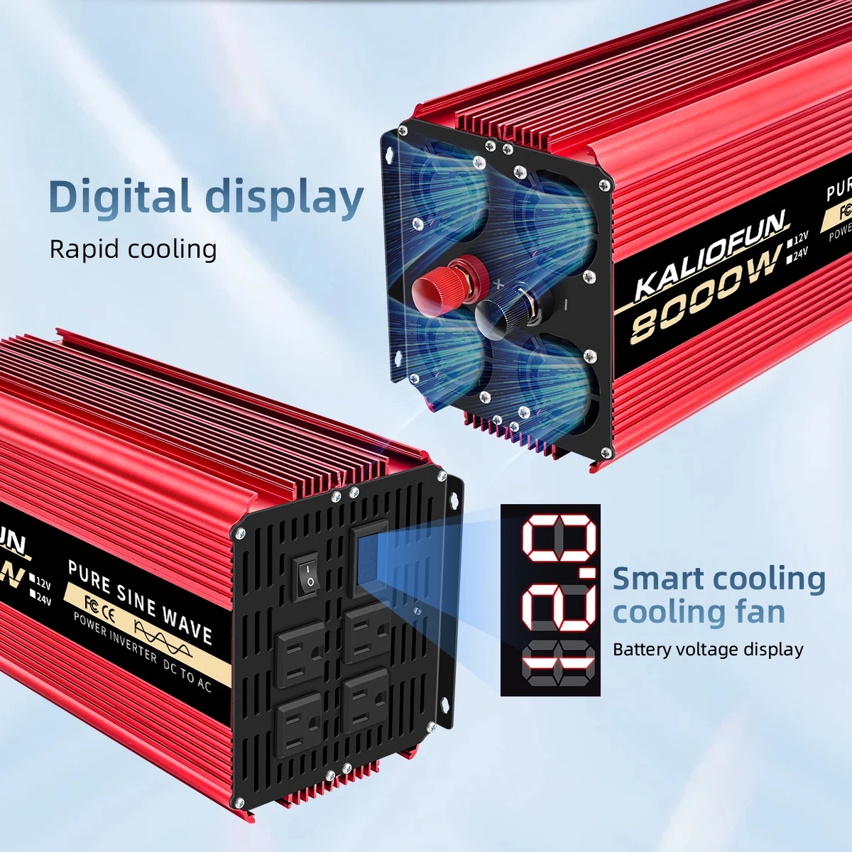 

Надежный инвертор из чистой меди, стандарт США, 12В в 110В, 1000Вт-10000Вт, автомобильный/домашний преобразователь высокой мощности Kaliofun