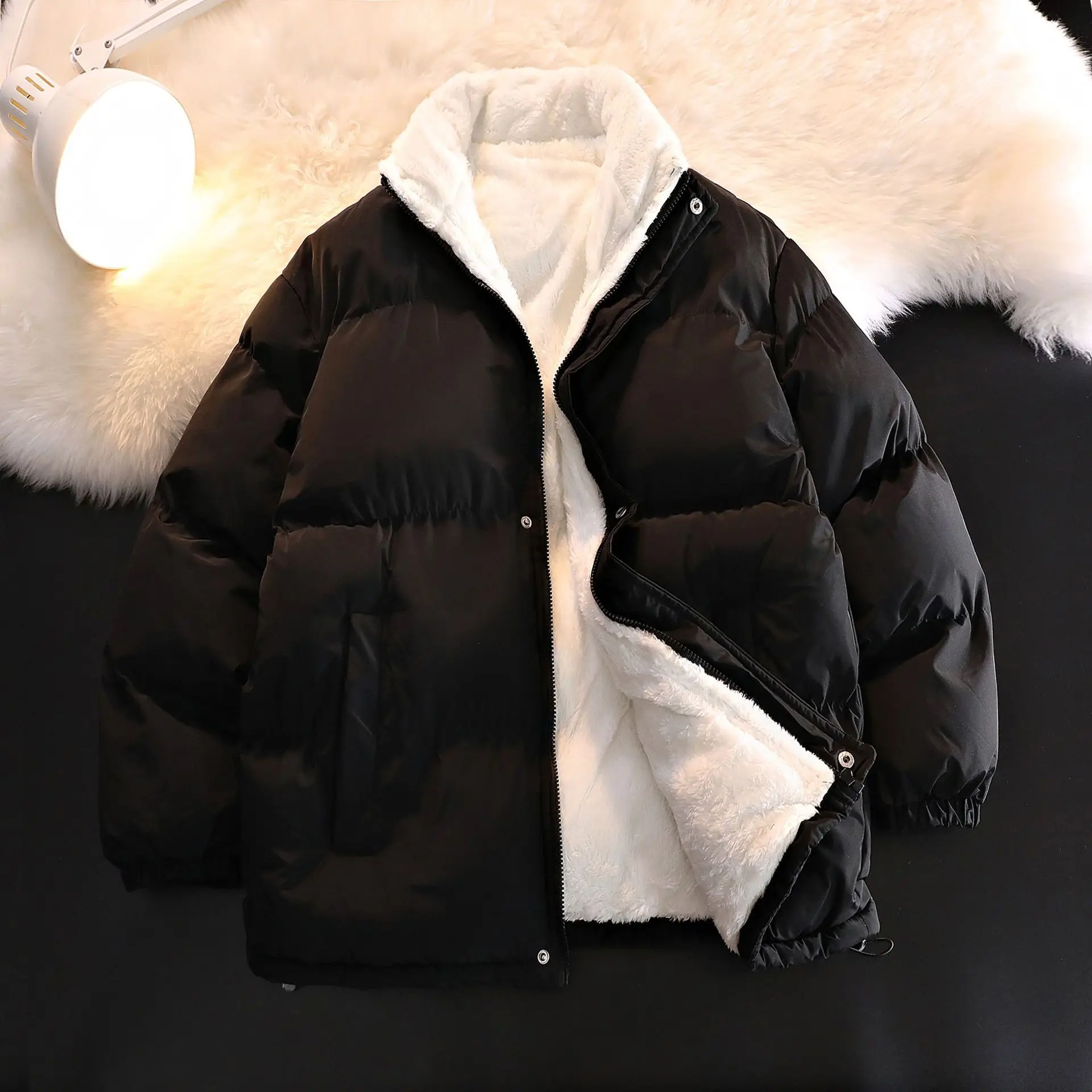 

Autumn Winter Thickened Cotton Coat For Men Casual Loose Fit Stand Collar Puffer Jacket Trendy Stream Cotton-Padded Jacket