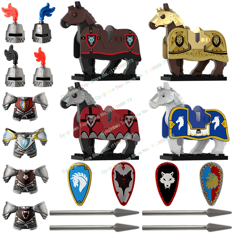 

M136 VP22 War Horse Mounts Medieval Knights Character Heavy Armor Action Figures Accessories Building Blocks Toys for Kids Gifts
