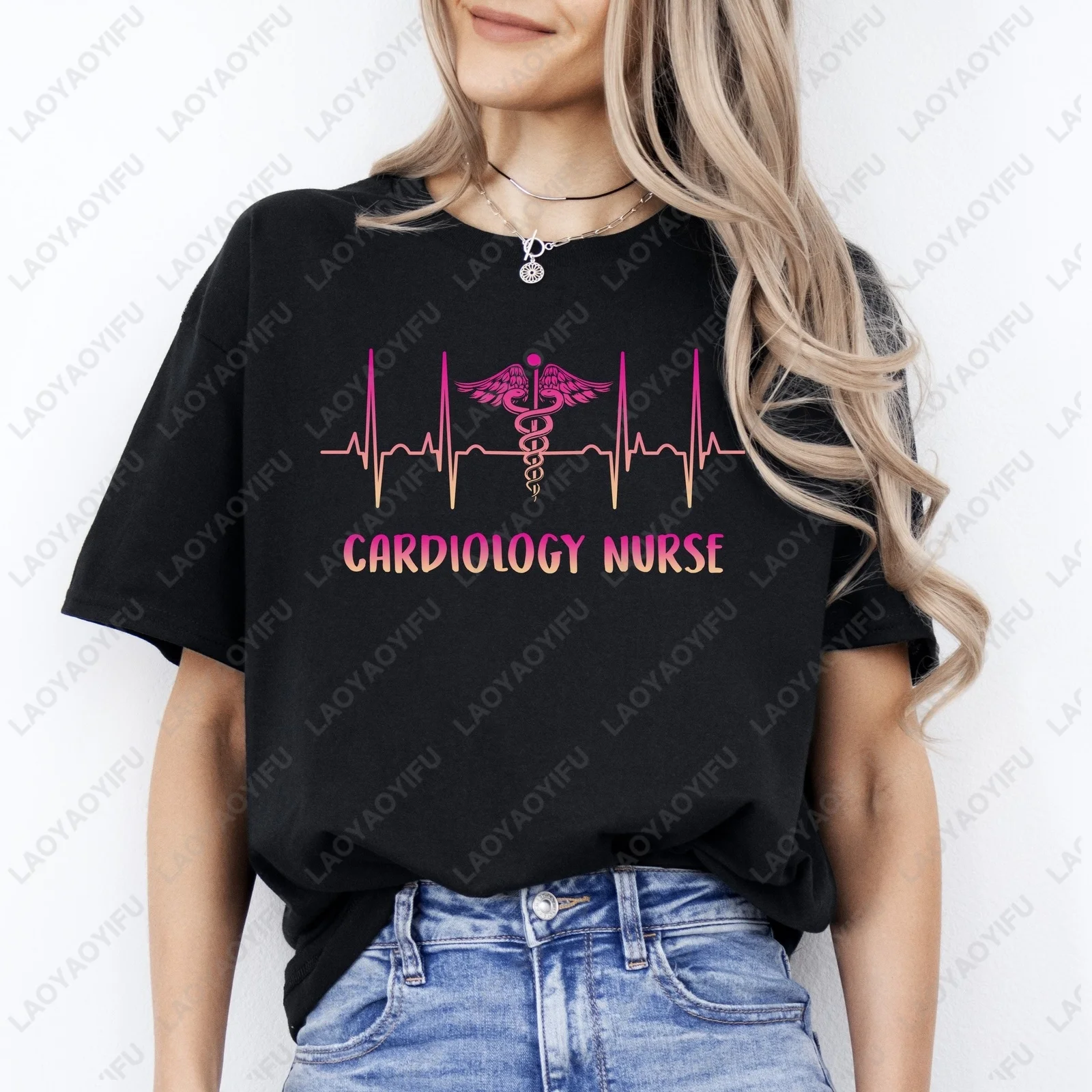 Heart Disease Nurse Heartbeat T-Shirt - Heartbeat T-Shirt for Both Men and Women Black  Short-sleeved Round-neck Unisex T-shirt