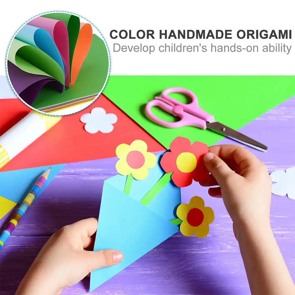 200Sheets Children DIY Folding Paper Bright Color Dual-Sided Folding Paper for Origami Craft Art Projects School Kindergarten