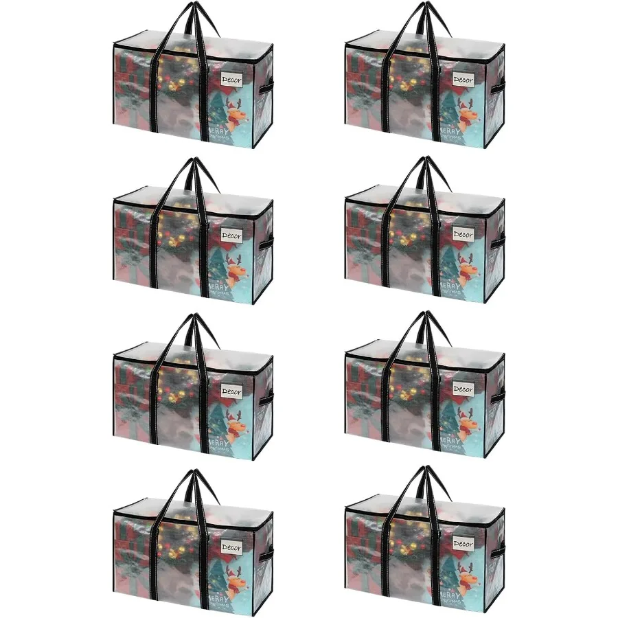 

VENO 8 Pack Moving Bags and Large Christmas Storage Bins with lids for Decorations Garland Lights. Moving Boxes Packing Supplie