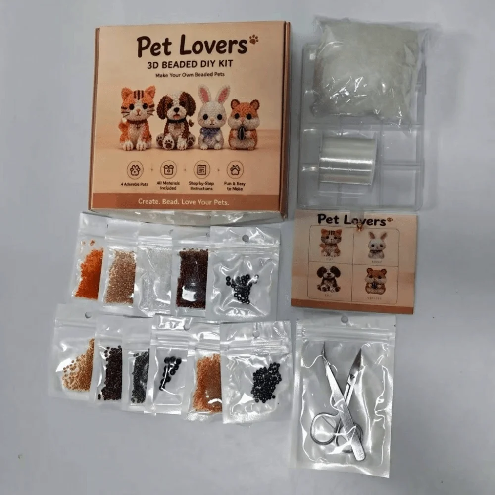 Handmade DIY Animal Bead Embroidery Kit Colorful Mini Beadwork Art Craft Set Tiny Educational 3D Bead Pet Keychain Making Kit