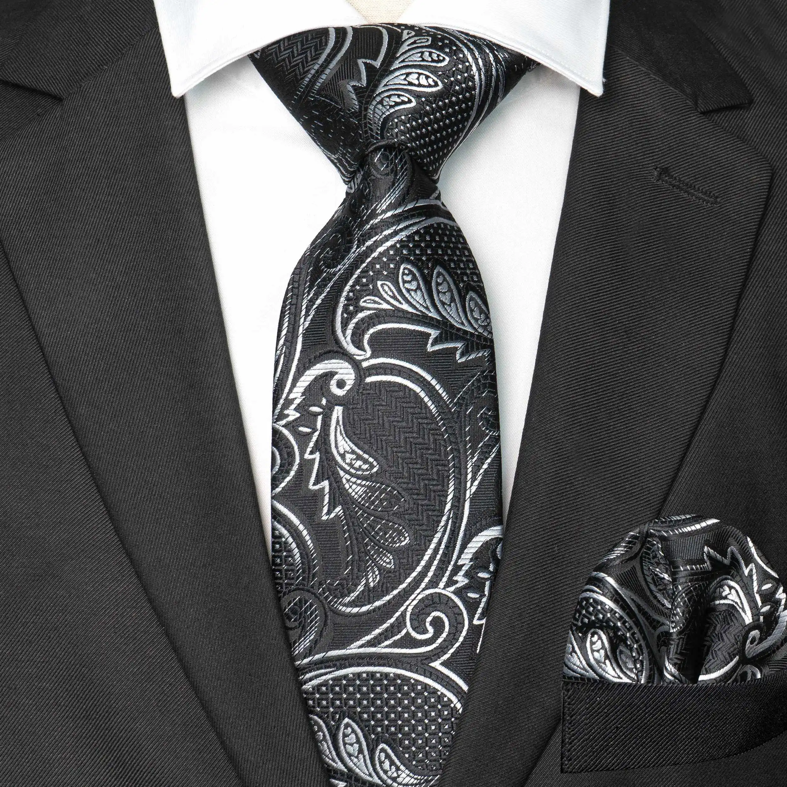 New Men's Jacquard Design Tie and Pocket Square Two-Piece Set, Stylish Business Formal Tie, Wedding Party Suit Tie Set, Men's Gift