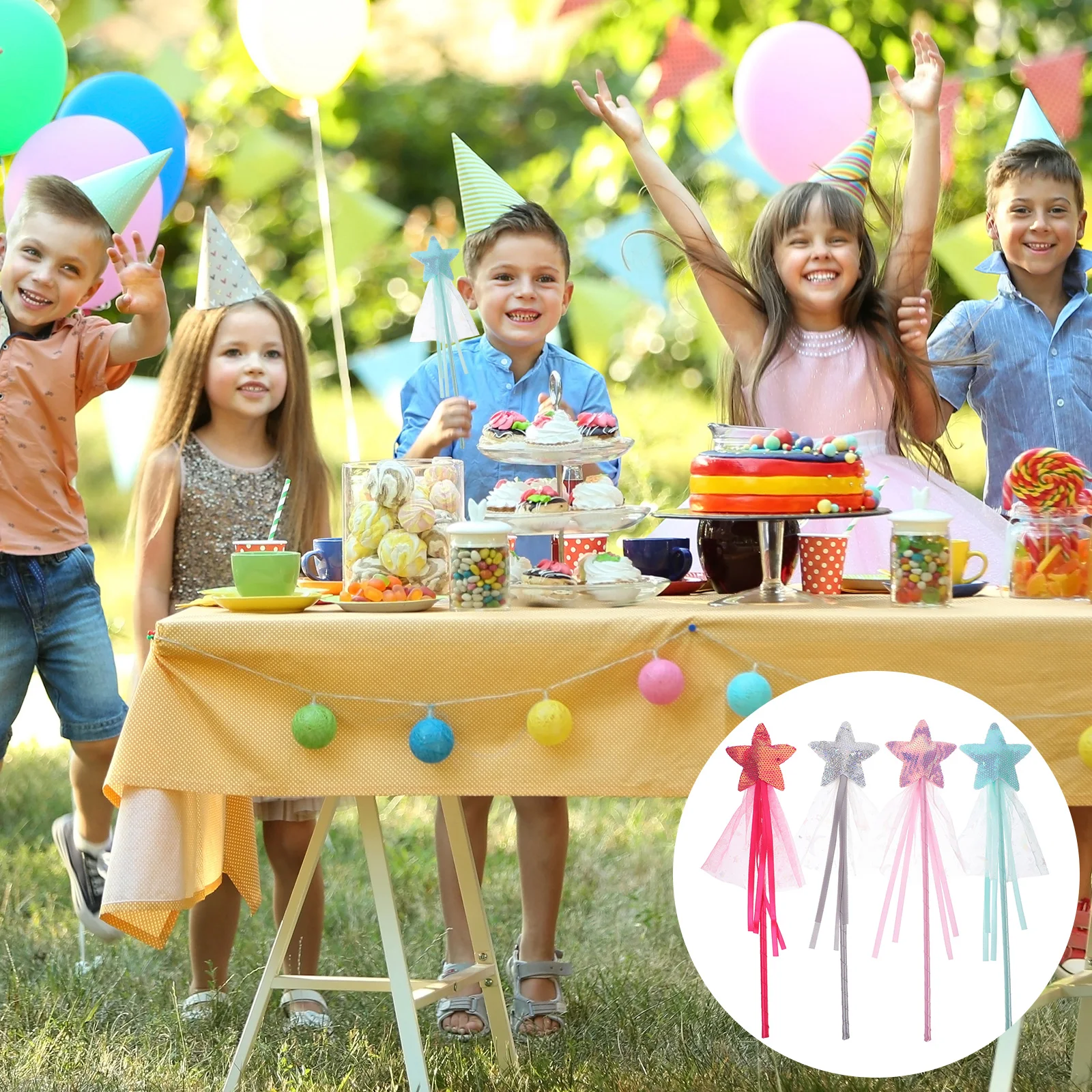

4Pcs Fairy W Pentagram Sticks Bright Colors Glitter Kids Girls Cosplay Party Costume Accessory Birthday Baby Shower