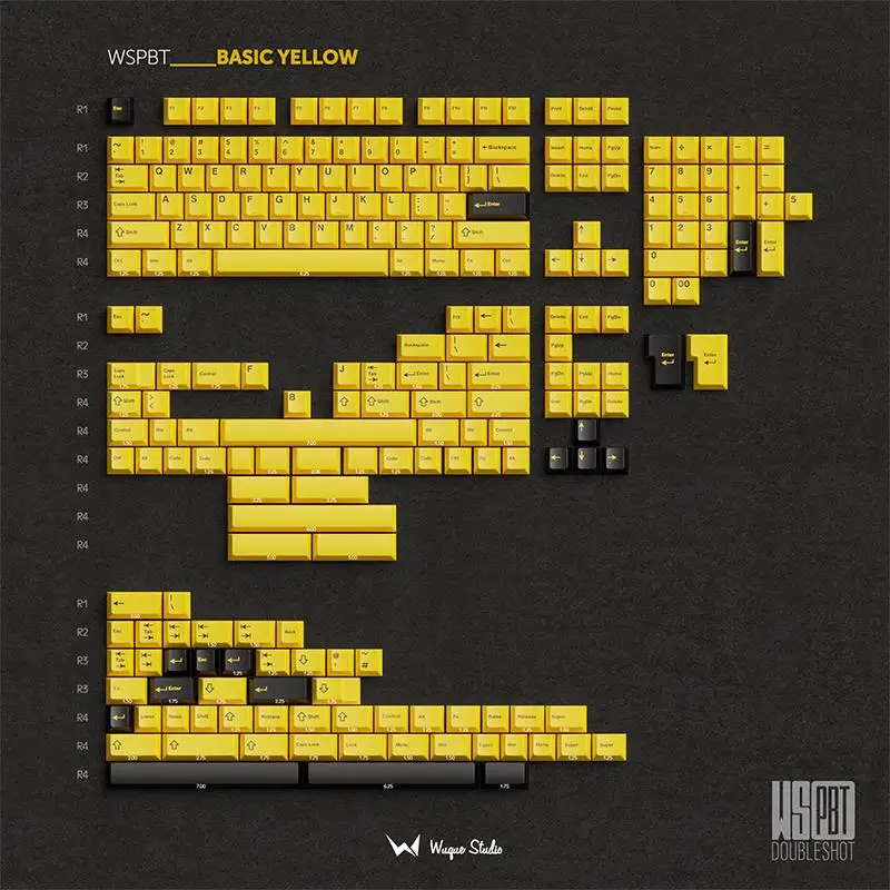 WuqueStudio WS PBT Keycaps Basic Yellow Doubleshot Injection Keycaps 227 Keys Cherry Profile For Mechanical Keyboard Custom Kits