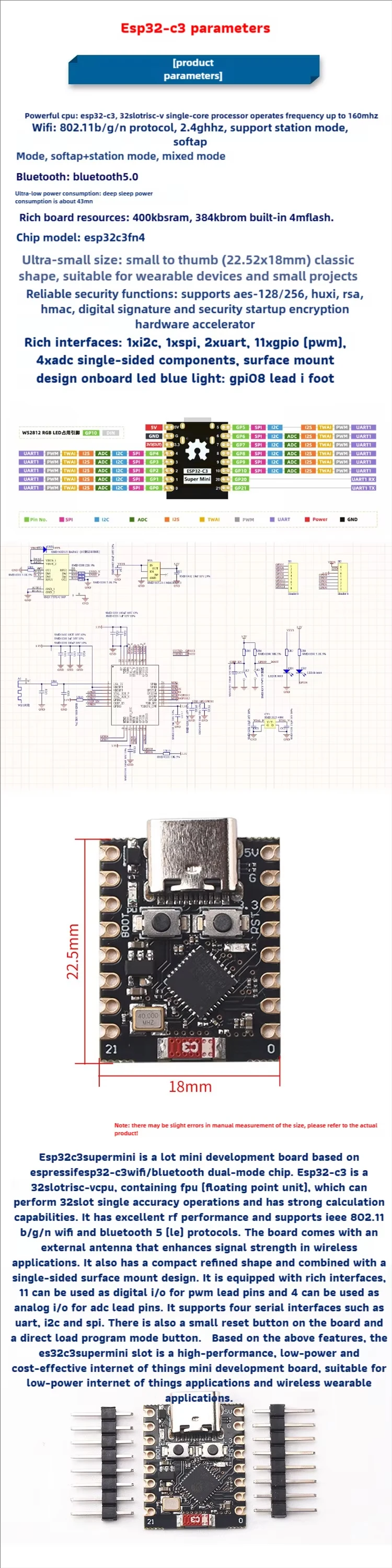DZQJ ESP32 S3 C3 SuperMini Entwicklungsboard WiFi Bluetooth ESP32-S3 ESP32-C3 Mini-Modul für Arduino IoT ESP32 SuperMini – Detail 2
