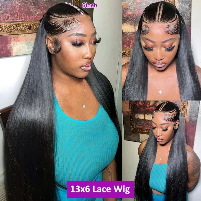 250% 13x6 HD Transparent Natural Straight Lace Frontal Human Hair Wig 30 40 Inch 13x4 Lace Front Wig Prepicked For Women