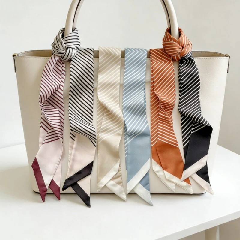 Striped Gift Set: Silk Scarf, Handbag Tie, Spring-Autumn Goddess Hairband, European-Style Women's Hair Bow