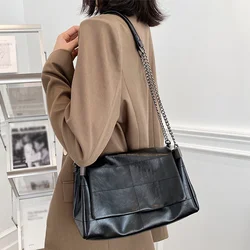 2024 New Punk Female Shoulder Bags Trendy Black PU Leather Chain Crossbody Bags Fashion Flap Large Capacity Women's Handbags