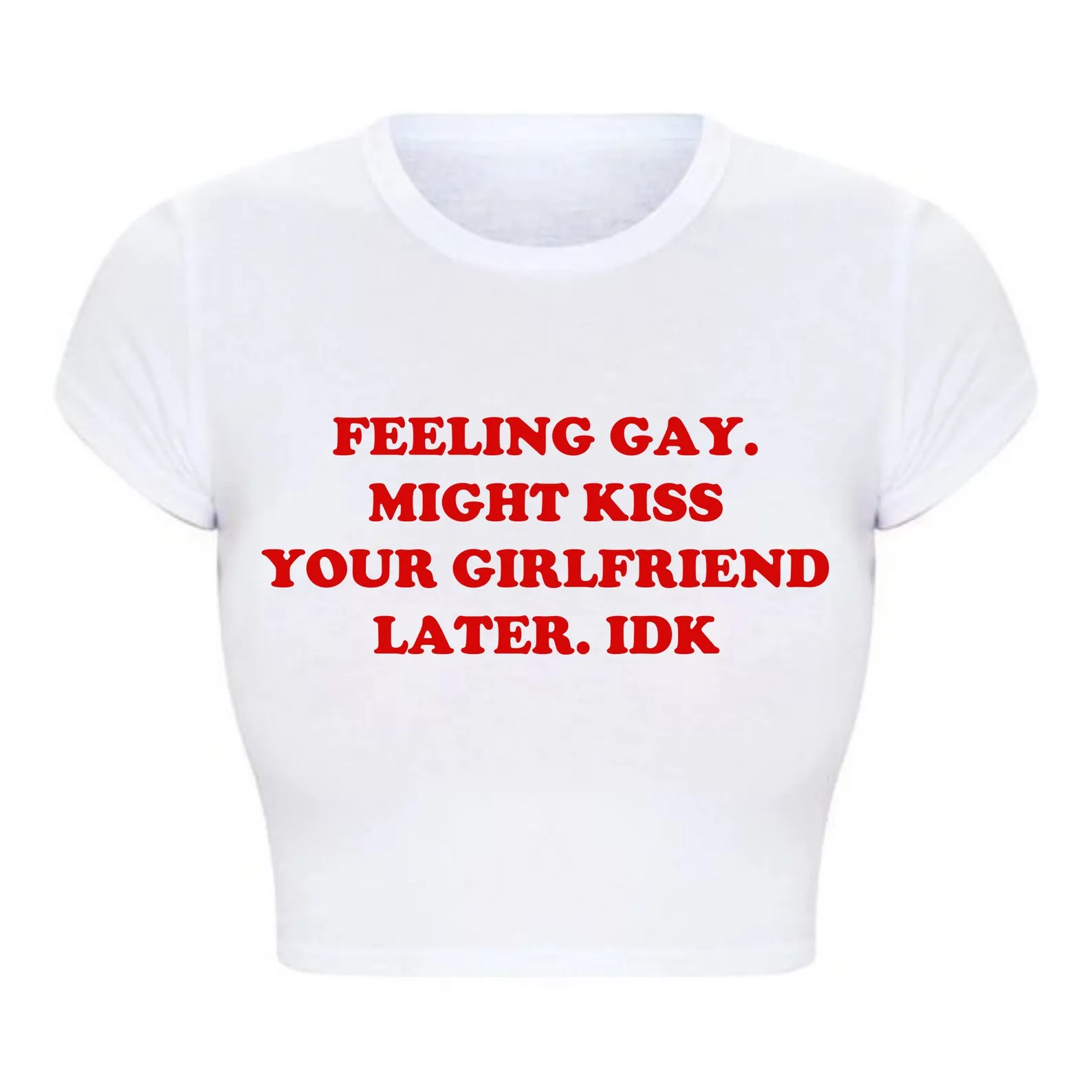 

Feeling Gay Might Kiss Your Girlfriend Later Idk Women Cropped Top Harajuku 90s Grunge Funny T Shirt Aesthetic Baby Tee Fashion