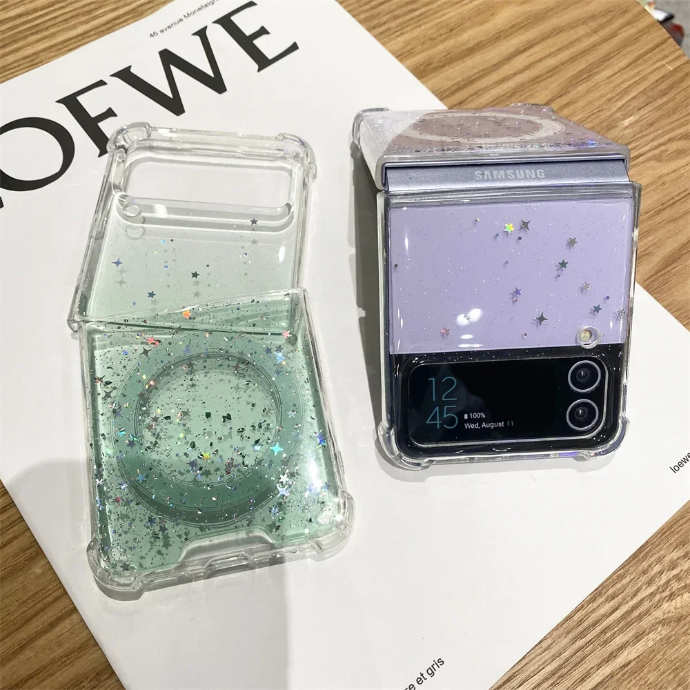 Casing ponsel Samsung, untuk Samsung Z Flip 6 5 Magsafe gradien Glitter lipat casing ponsel untuk Samsung Z Flip 4 3 6 5 pengisian magnetik tahan guncangan