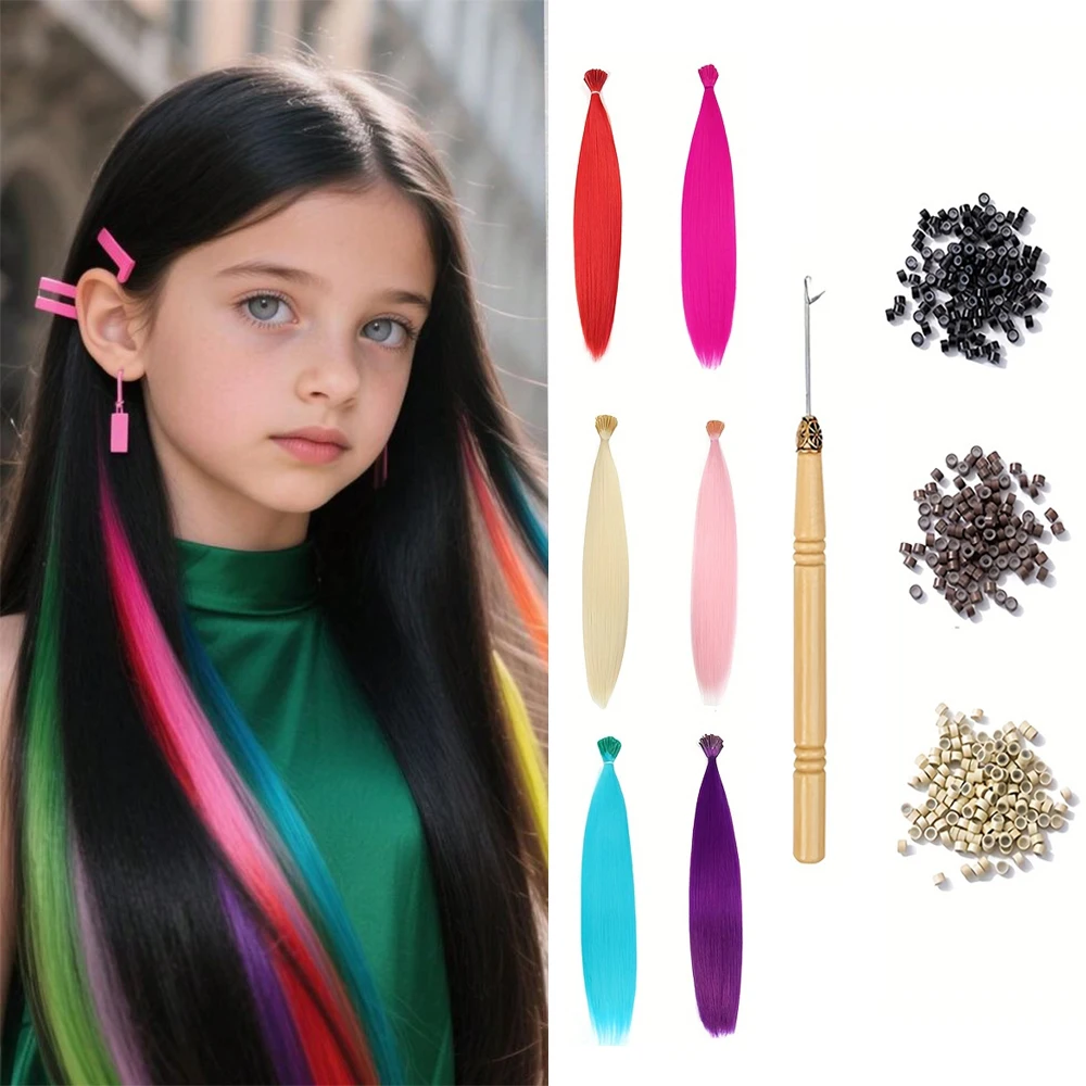 

Набор из 50 прядей синтетических волос для наращивания, 20 дюймов, тип I, прямые, длинные, из высокотемпературного волокна, цвет радуги