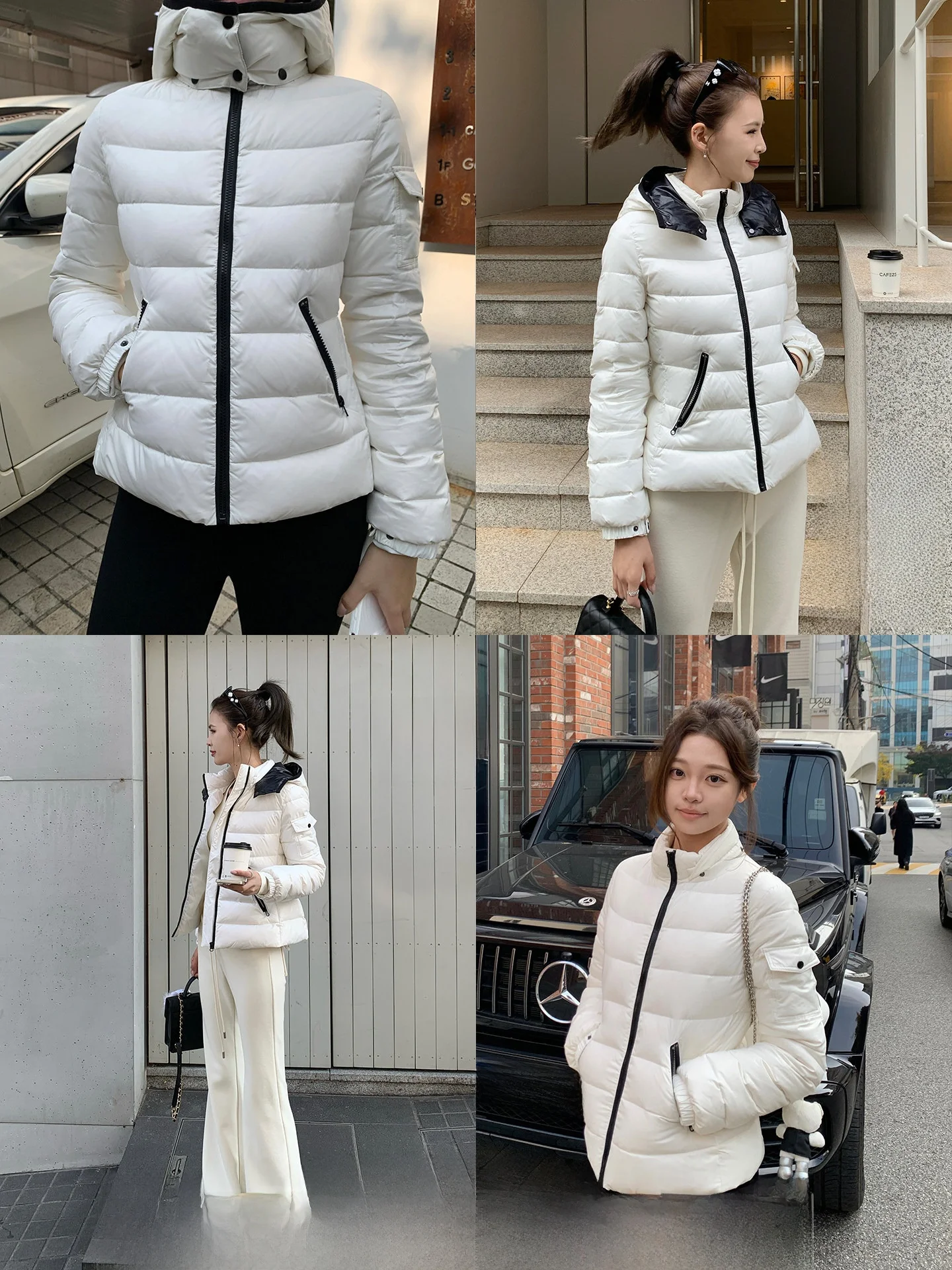 

Xzichic Women's Puffer Jaet 90% White Du down Hooded Waist-Cinching Detachable Coat Casual Sle Thiened Long Sve