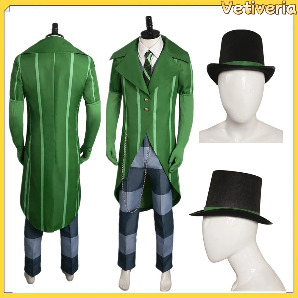 Oncelerr Cosplay Costume Green Suit Fantasy Movie Bad Businessman Disguise Cosplay Roleplay Outfits Halloween For Adult Men