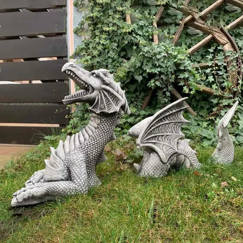 2026 New Dragon Sculptures Resin Giant Lawn Sculpture Gothic Fantasy Dragon Figures Art Garden Patio Lawn Statues Decoration