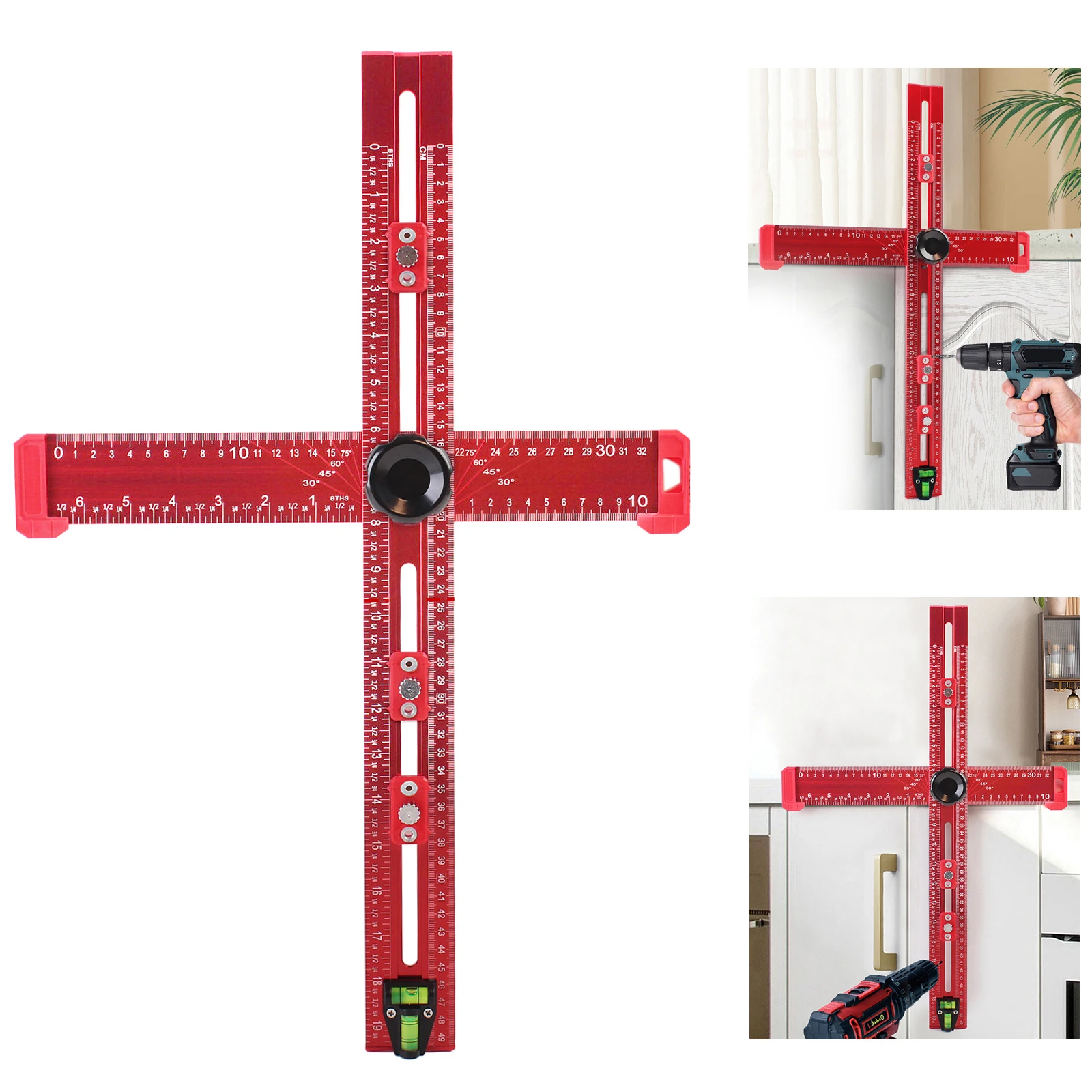

50cm 2 in 1 Drilling Positioning Ruler Combination Angle T-Shaped Ruler Cabinet Hardware Jig Drawer Installation Woodworking