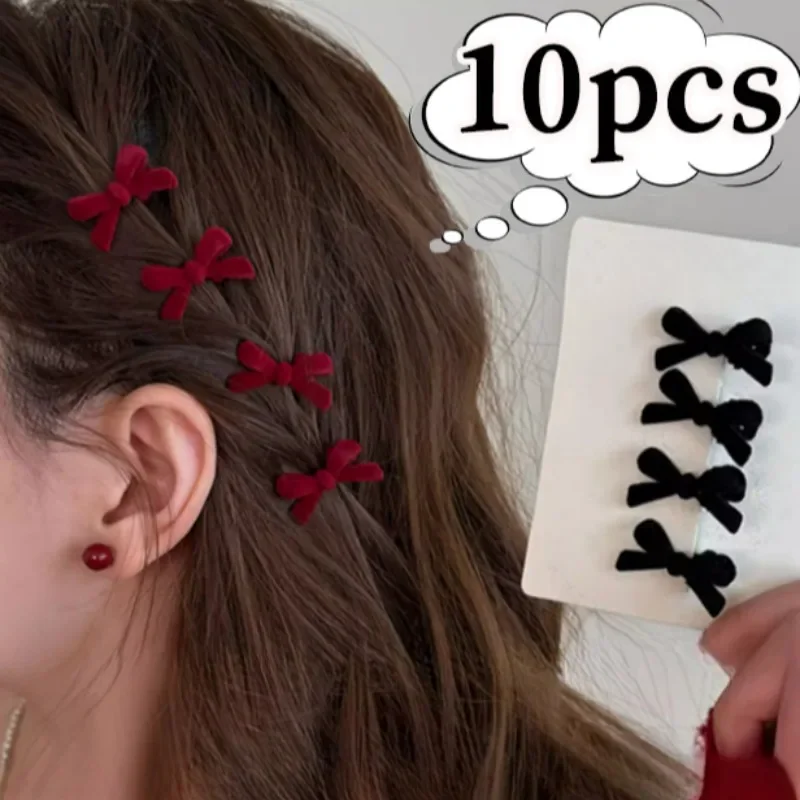 Mini Velvet Bow Hair Clips for Girls Sweet Cute Small Bows Hairgrips Duckbill Red Black Knot Hairpins Hairgrips Hair Accessories