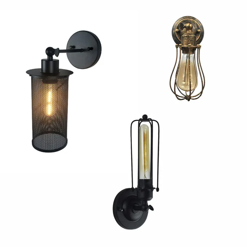 Style industriel rétro américain Simple Restaurant Bar chambre café couverture en filet pratique avec applique murale en fer tournant