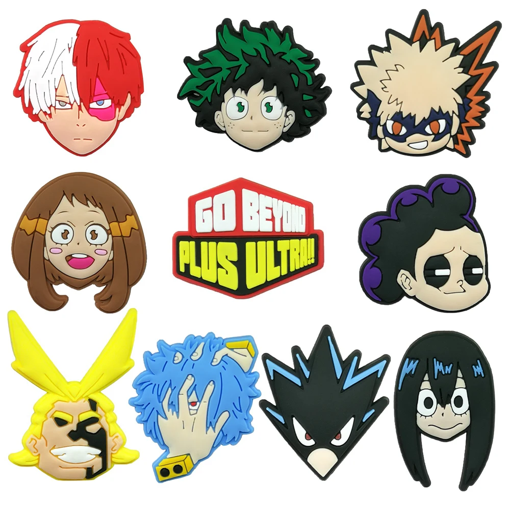 

10 шт. японских аниме-шармов для обуви, популярные персонажи аниме «Моя геройская академия», аксессуары для обуви, украшения для сабо и сандалий, подарки для детей на вечеринку