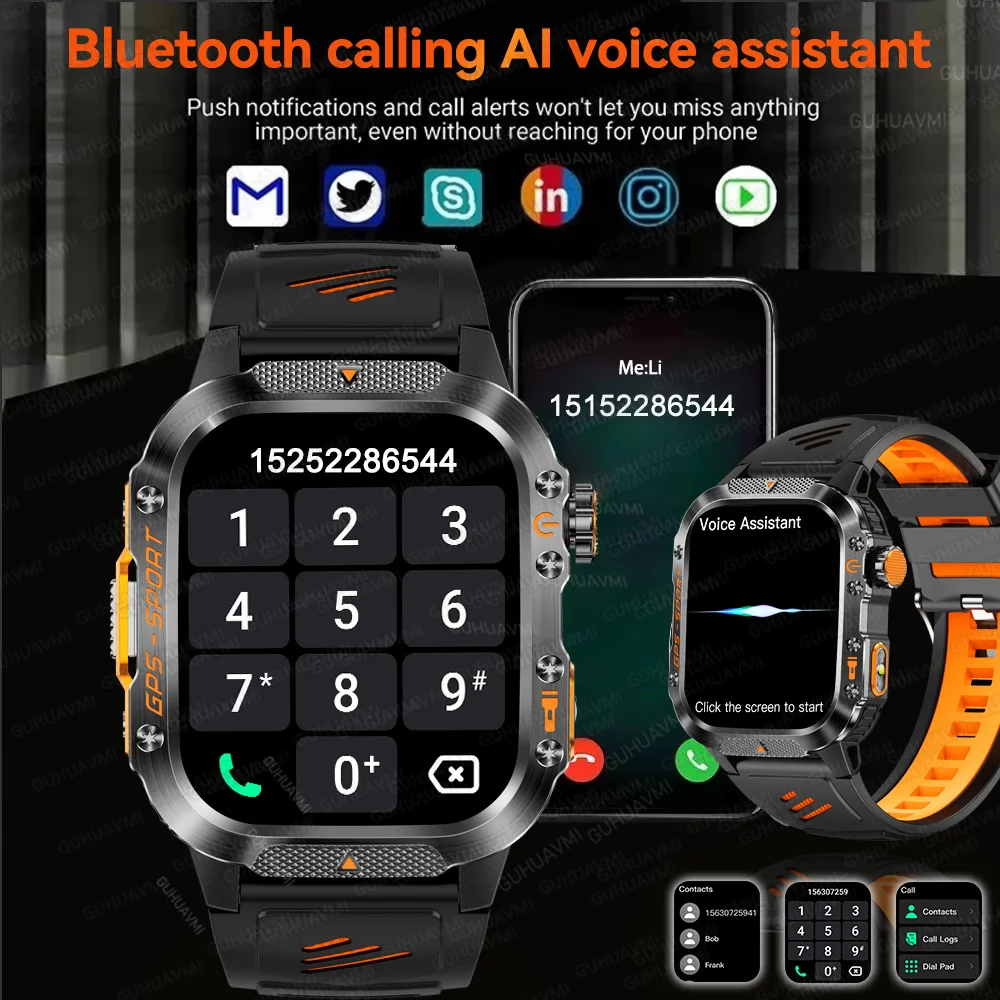 Military Smart Watch Bulit-in GPS Compass Altimeter 3ATM IP69K Waterproof AMOLED Bluetooth Call 2.01"Smart watch For Android IOS - Image 4