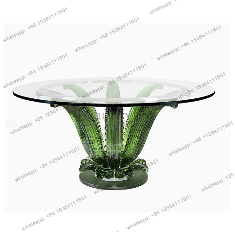 

yj19 Simple high-grade transparent resin dining table, petal coffee table, round glass table