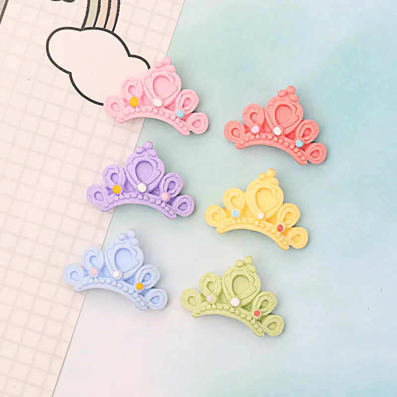 10Pcs Colorful Crown Flatback Resin Cabochon Scrapbooking for Phone Decor Kawaii DIY Embellishments Children's Hair Accessories