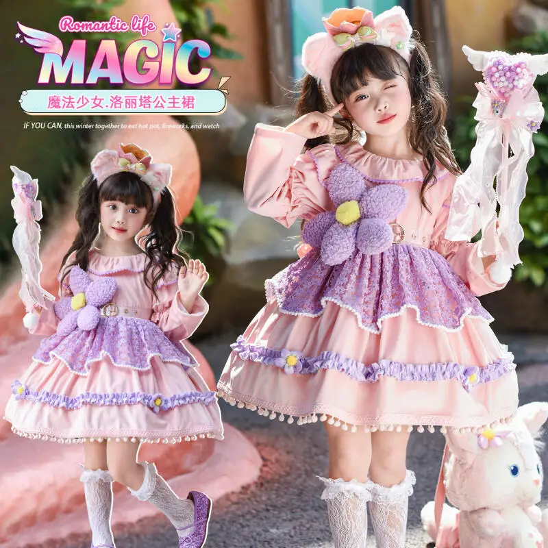 

Платье Лолиты для девочек с бархатом и западным стилем, осенне-зимнее платье принцессы на день рождения для девочек, детское платье