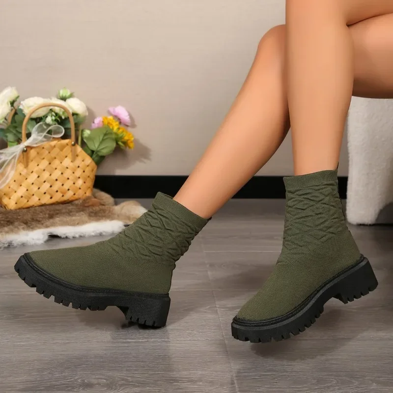 

2024 New Fall/Winter Women's Boots Cropped Stretch Boots Flat Trendy Comfortable Elegant Comfortable Plus Size Fashion Non-Slip