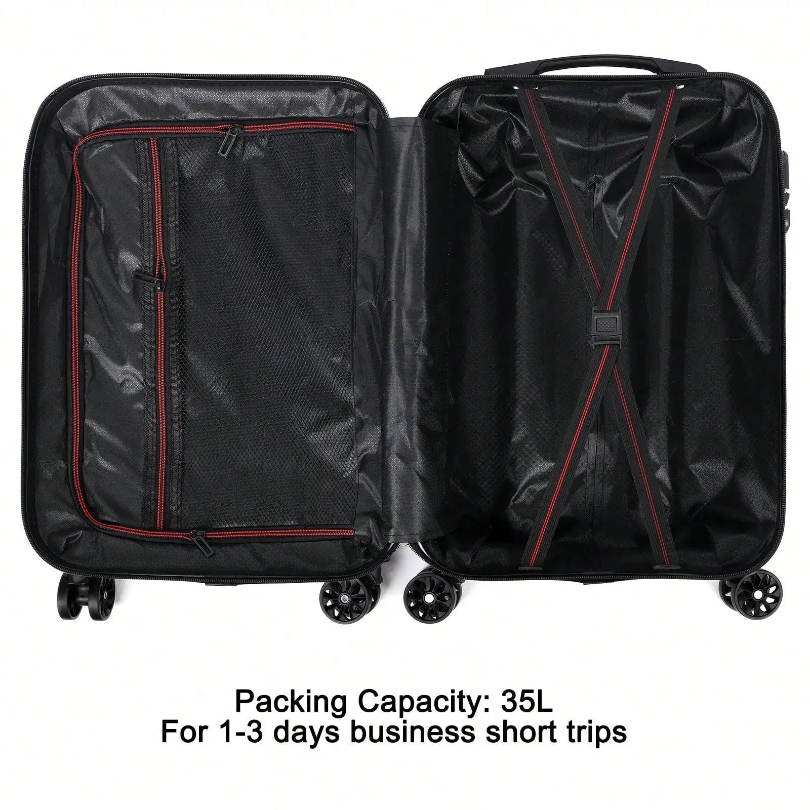 ABS Trolley Luggage 20 Inch. Black Family Suitcase. Spinner Wheels And Customs Lock. Suitable For Business Travel. Traveling. Trolley Suitcase Traveling Bags Suitcase Clothes Storage Cruise Essentials Travel Essentials Vacation Vacation Essentials