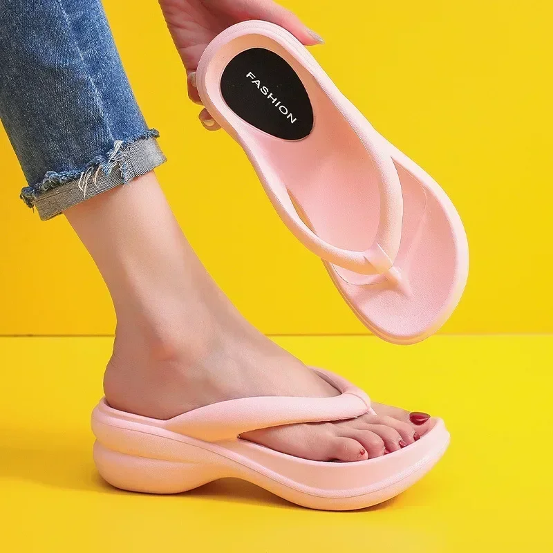 Jmprs sola grossa cunhas flip flops para mulher 2024 verão clip toe sandálias plataforma mulher não deslizamento chinelos de praia ao ar livre slides