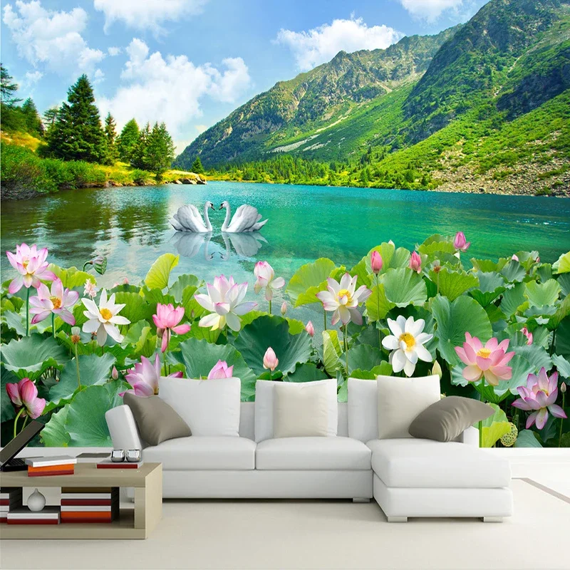 Custom Photo Wallpaper 3D Nature Landscape Swan Lake Murals Living Room TV Sofa Background Wall Cloth Classic Home Decor Fresco