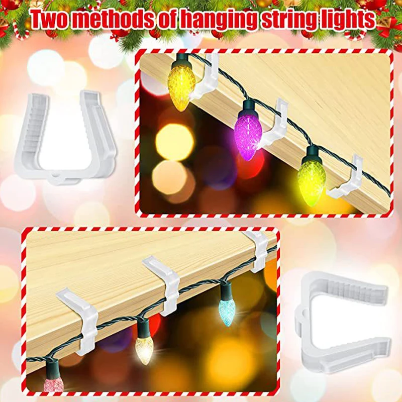 10 Pc Light Clips Gutter Hooks Christmas Lights Icicle LED New Year Decoration Plastic 1 5/8 Inch Fascia