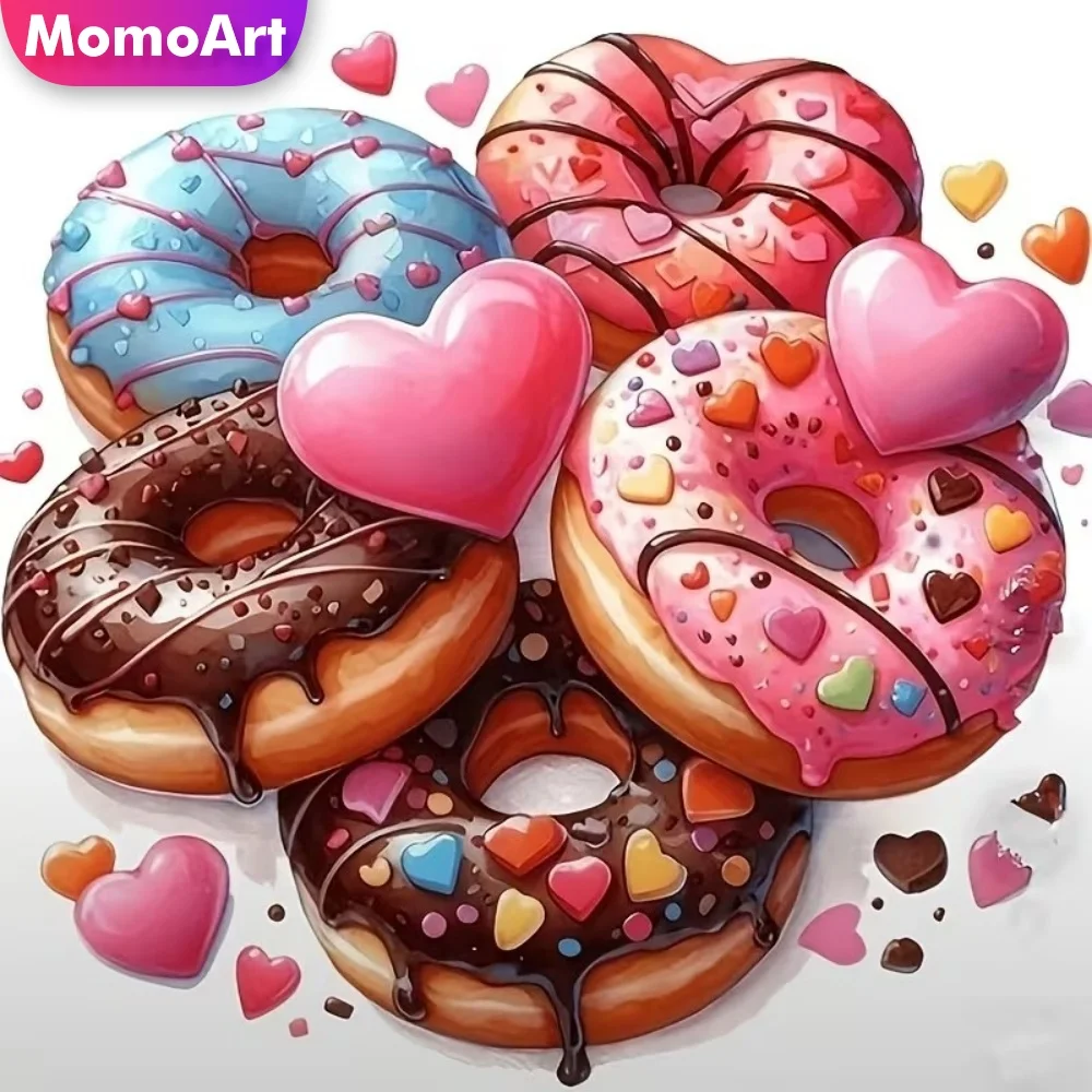 Momoart Peinture Diamant Mosaïque Diamantée Carrée et Ronde, Motif Donut, Dessert, Gâteau, Cadeau Unique, Décoration Murale DIY avec Strass