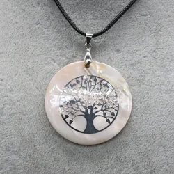 Natural White Mother-of-pearl Shell Cute Elegant Charm Round Tree Pendant Necklace Birthday Anniversary Exquisite Gift Jewelry