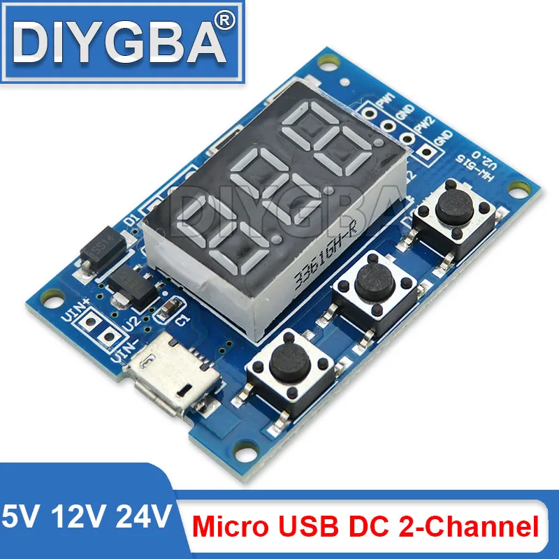 DC 2-Channel Micro USB 5V 12V 24V Adjustable PWM Signal Generator Duty Cycle Pulse Frequency Module Digital LED Display Tube DI