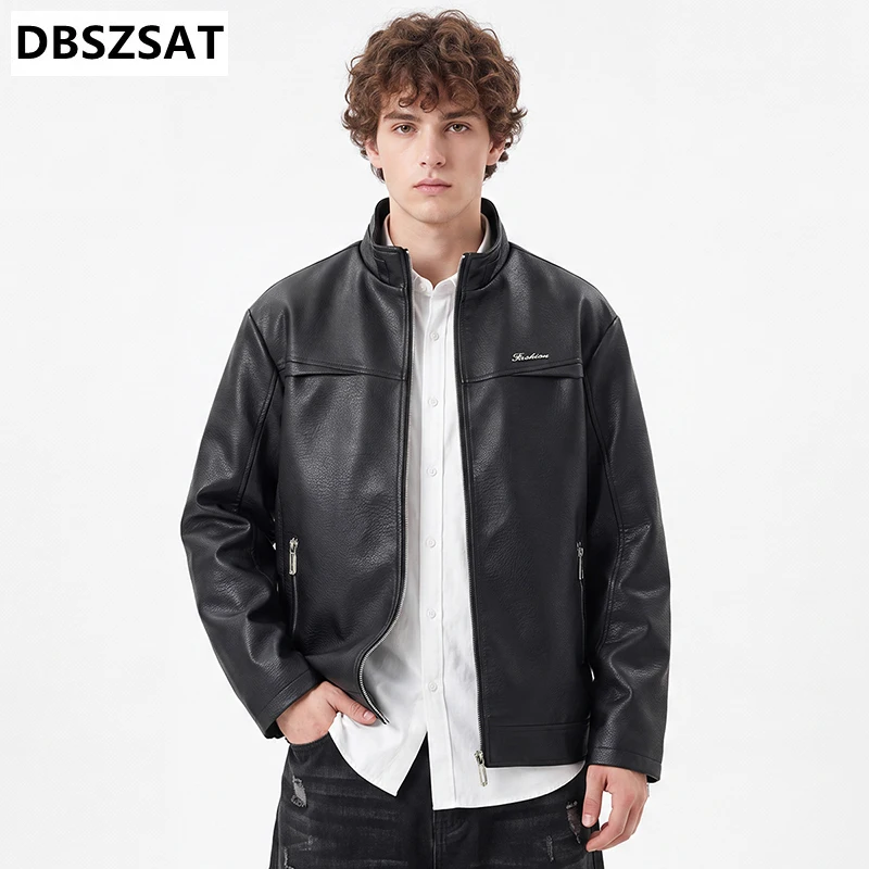 2029  Coat Autumn New High Street Letter Printed Stand Collar Men Jacket Motorcycle Punk Long Sleeve Versatile Male Outerwear