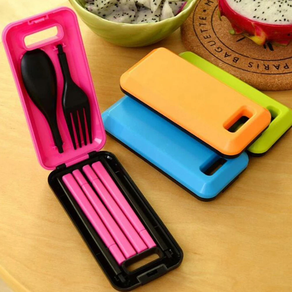 

3 PCS Portable Folding Tableware Serving Utensils Environmental Cutlery with Case Fork Spoon Chopsticks