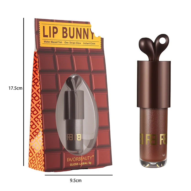 新ウサギハニーリップグロス チョコレートカラー ミラーキーホルダー付き 携帯に便利 長時間保湿 プランプグロス バイナルティックトックコスメ