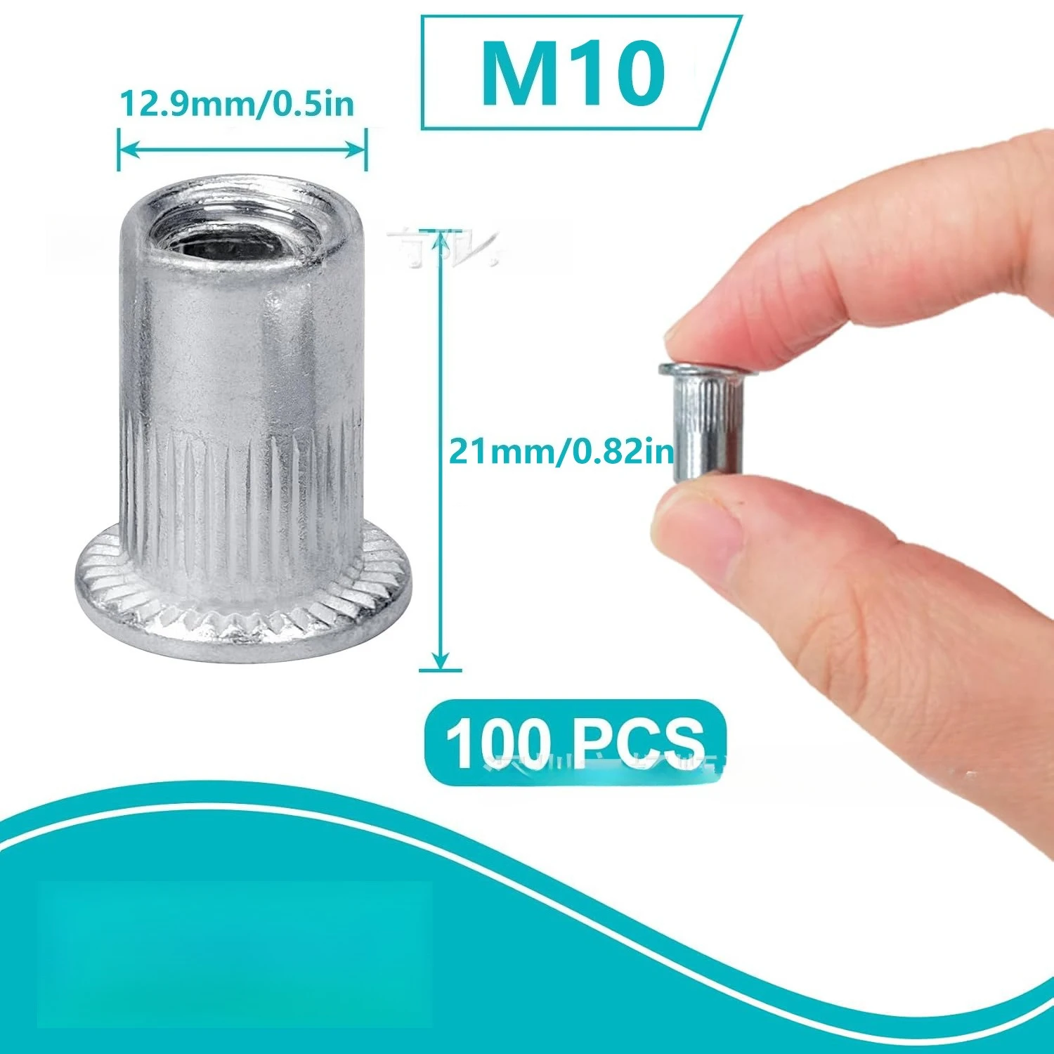 100Pcs Bagged Aluminum Flat Head Vertical Knurled Rivet Nut M3-M10 Threaded Insert Rivnut