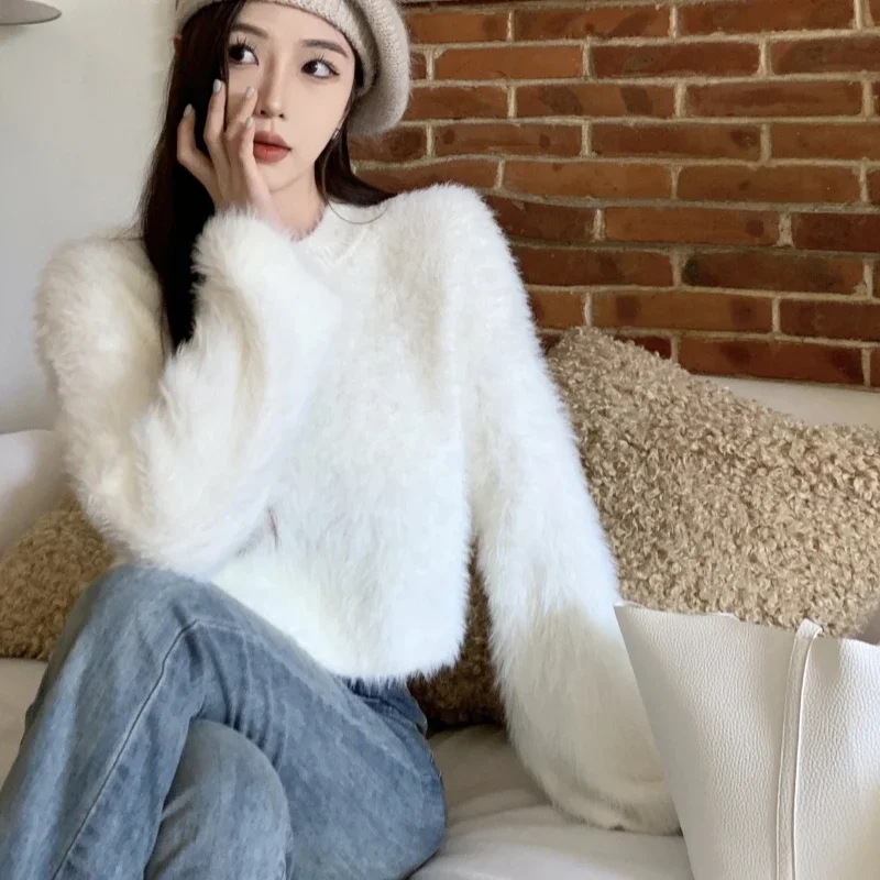 Cropped Sweaters Women Gentle Daily Fluffy Tender Autumn Winter All-match Loose Pullovers Simple Korean Style Temperament 2024