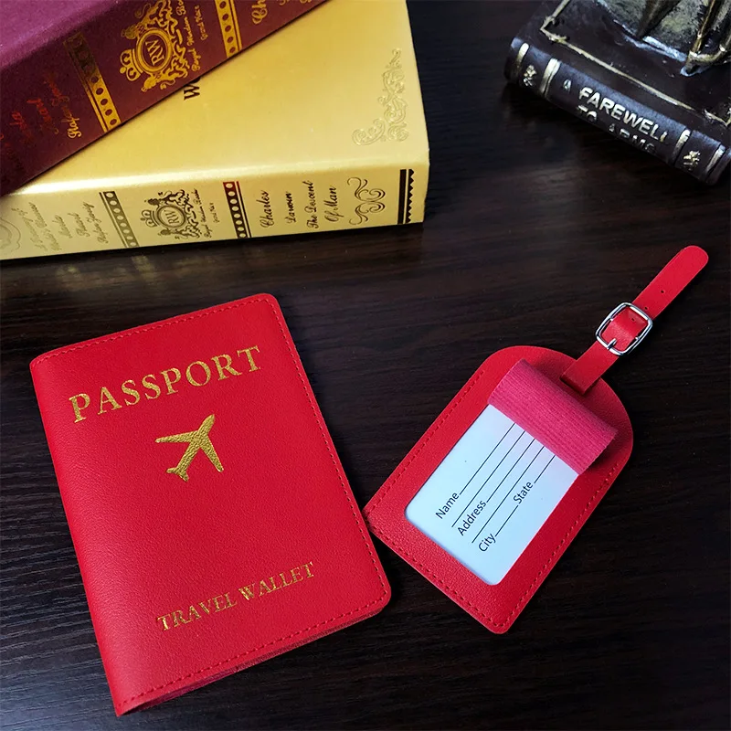 Porte-passeport en cuir PU, étiquette de bagage, ensemble de support de passeport, couverture de protection de passeport, protecteur de passeport, support de carte de crédit et d'identité Portable