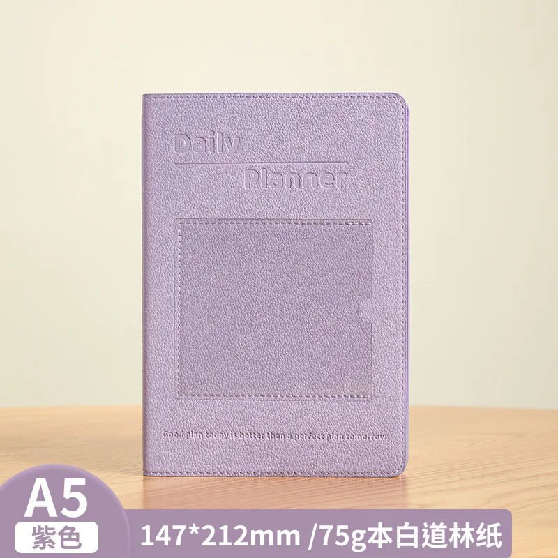 New 2025 A5 Schedule Notebook Colorful PU Leather Pocket Planner Color Index Stripe Designs Calendar Book Office School Supplies