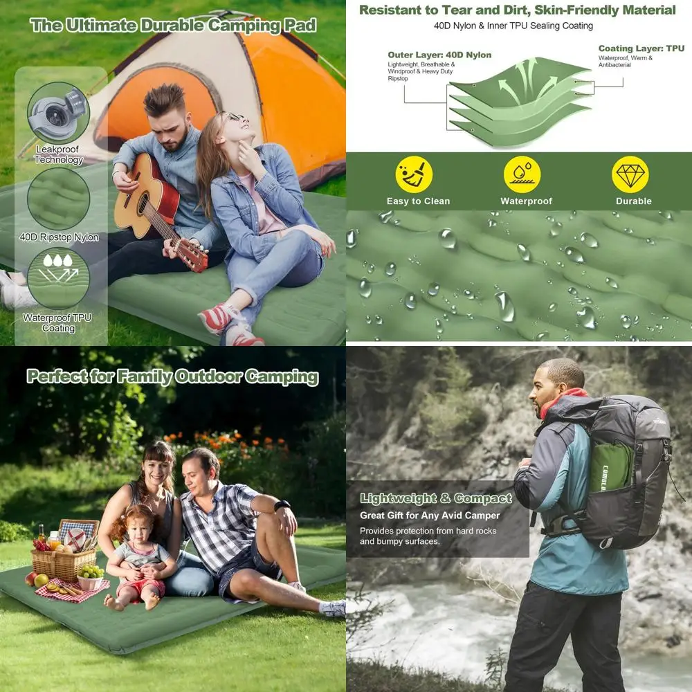 

Двойной спальный коврик для кемпинга, ультра-толстый самонадувающийся надувной коврик для 2 человек с встроенной подушкой для ног, водонепроницаемый