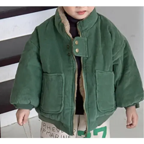 Korean 2024  winter stand up collar jacket baby fashion plush warm jacket cotton jacket  boys clothes  baby clothes