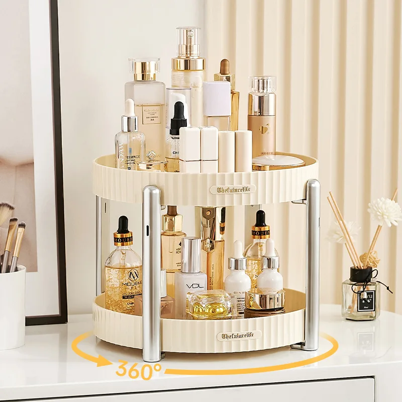 360 Rotating Makeup Organizer for Vanity High-Capacity Cosmetic and Skincare Dresser Make Up Holder Rack