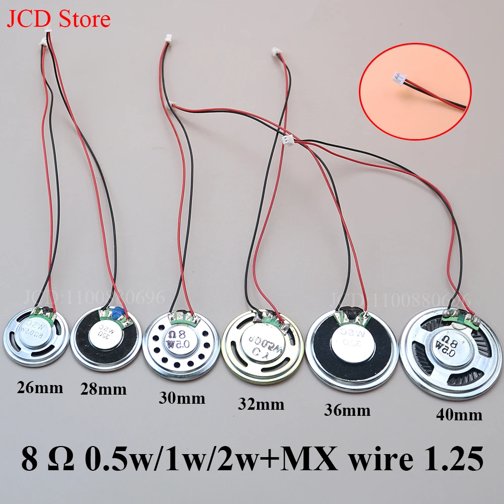 2 шт. ультратонкий динамик 8/32 Ом 0,5 Вт/1 Вт/2 Вт, диаметр 20 мм, 23 мм, 26 мм, 32 мм, 36 мм, с разъемом MX1.25, длина провода 15 см