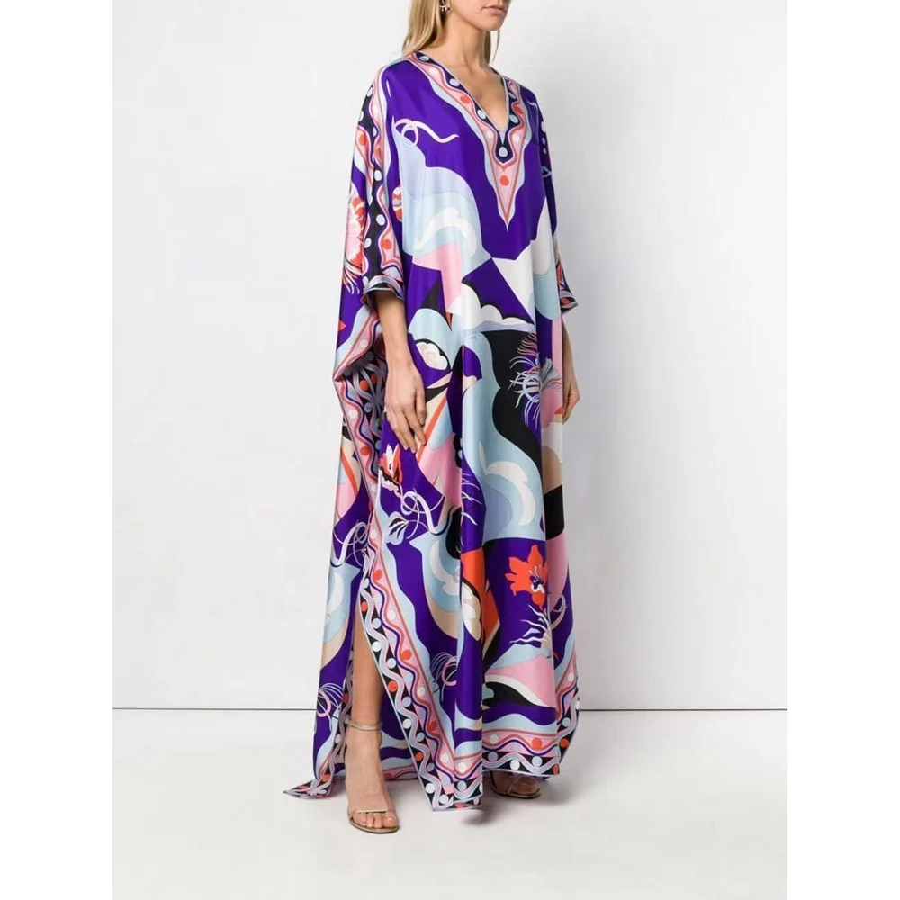 Women\'s Murah Kaftan Batik Cover Up Loose V-neck bohemian dress plus size Beach Dress Print Floral Maxi Dress