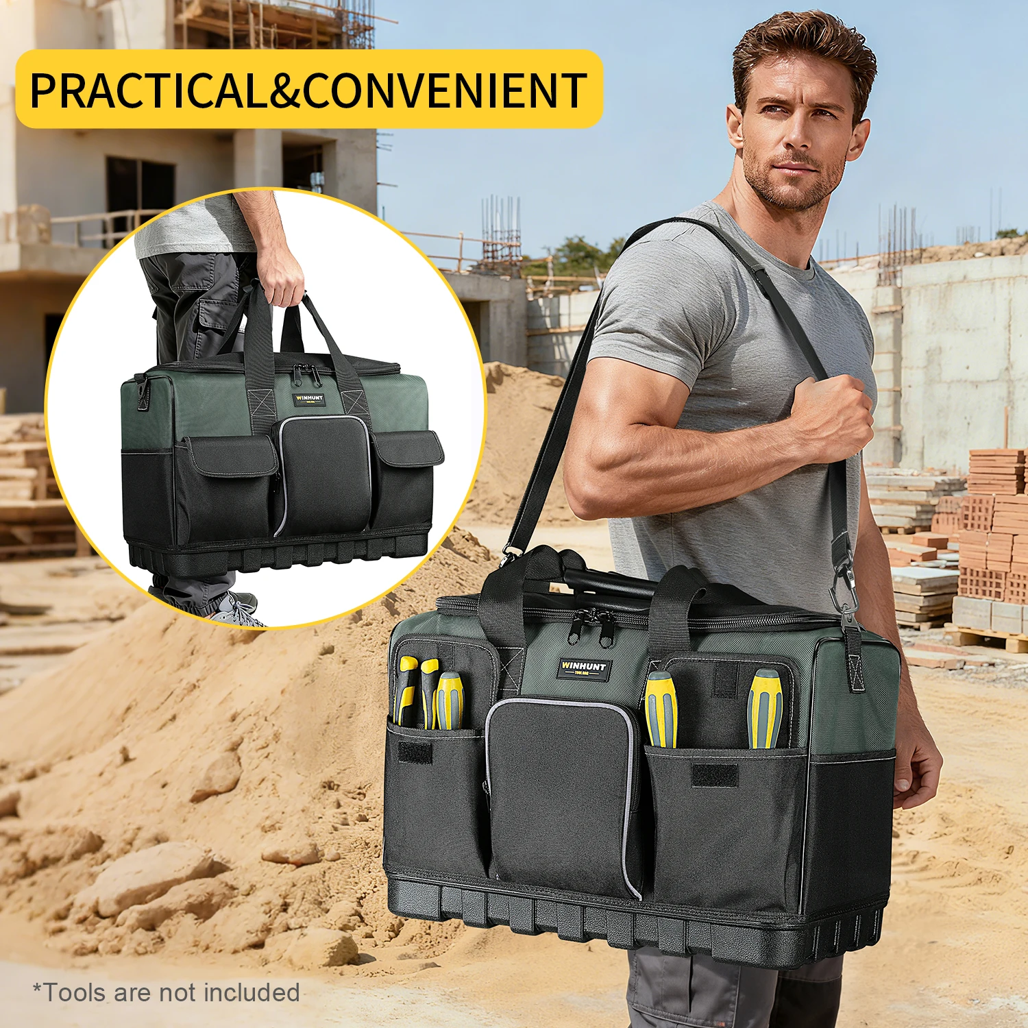 Tool Bag, 18-inch/20-inch Tool Organisers, Wide Mouth Tote Bag with Hard Molded Base and Adjustable Shoulder Strap