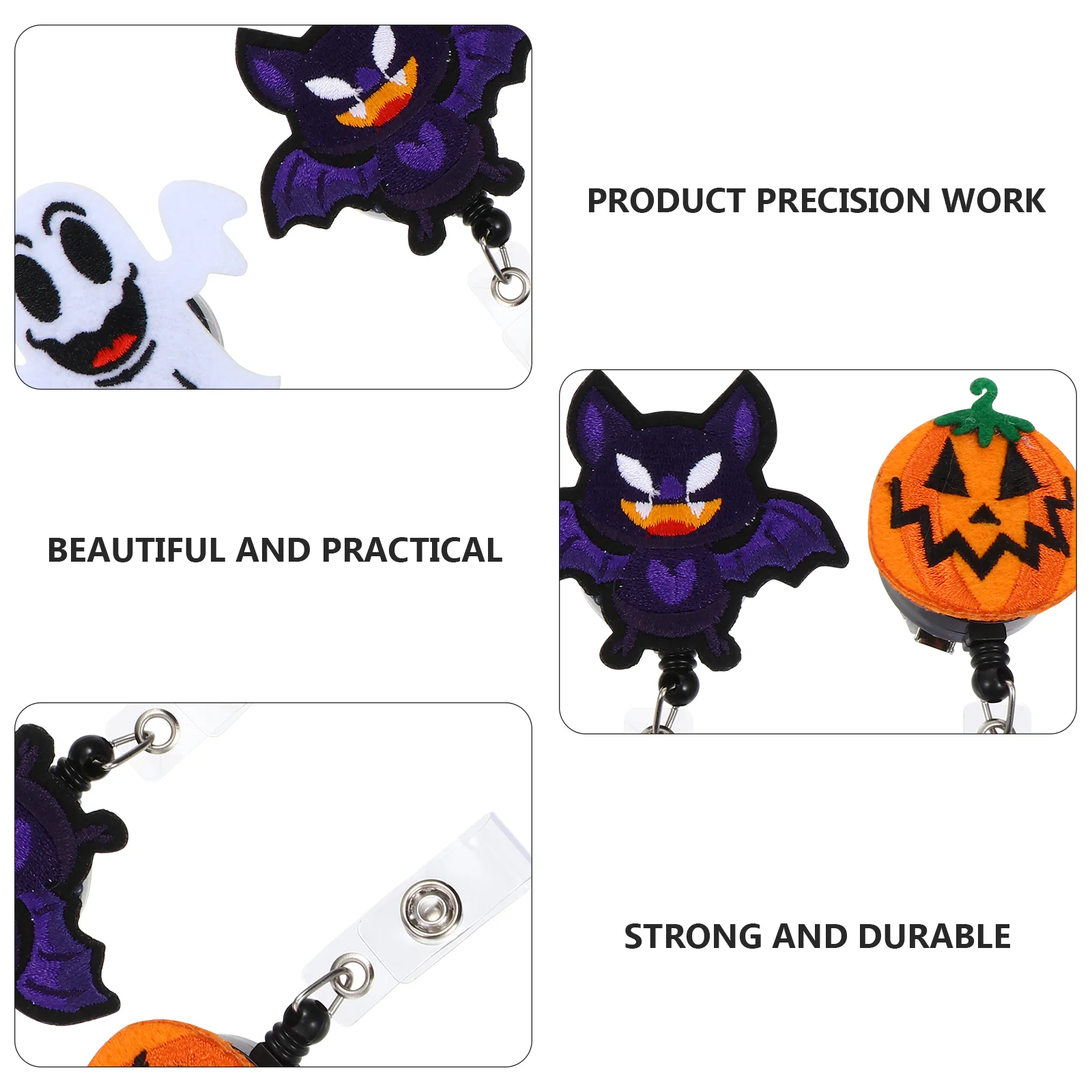 3 Pcs Halloween Can Buckle ID Holder Kids Retractable Badge Reels Key Ring Lovely Holders Creative Chain Felt Bat